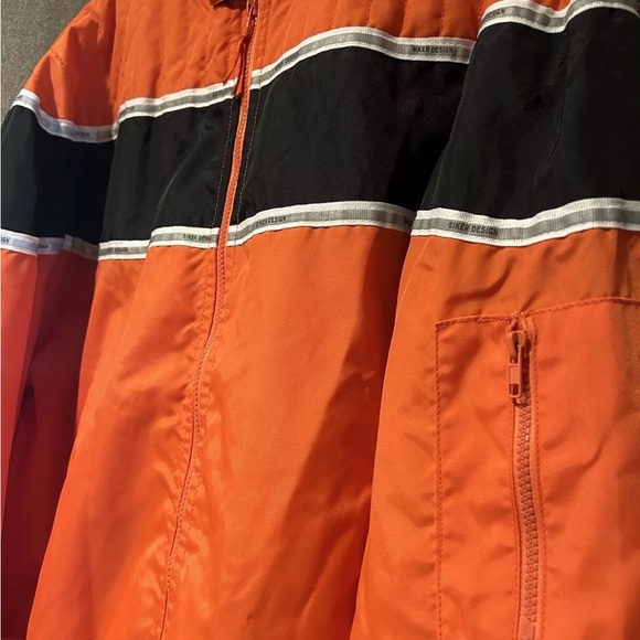 USA Biker Design Coat Men’s XL Orange W/Reflective Stripe, 3 Zipper Pockets - Picture 4 of 6